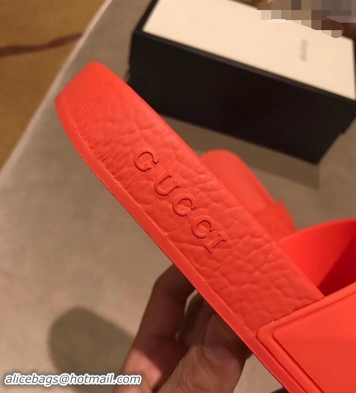 Super Quality Gucci Logo Rubber Slide Sandals 941203 Orange 2019