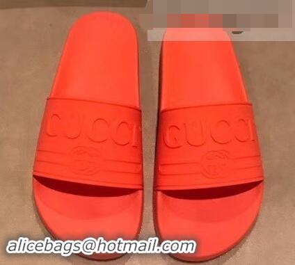 Super Quality Gucci Logo Rubber Slide Sandals 941203 Orange 2019