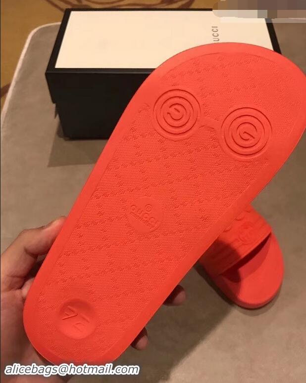 Super Quality Gucci Logo Rubber Slide Sandals 941203 Orange 2019