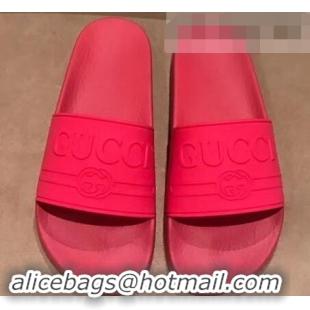 Top Quality Gucci Logo Rubber Slide Sandals 941203 Fuchsia 2019