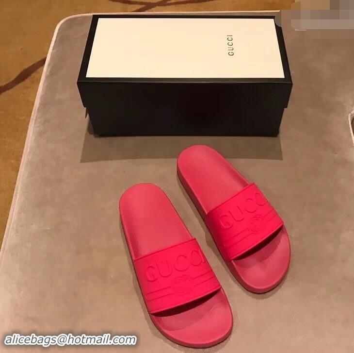 Top Quality Gucci Logo Rubber Slide Sandals 941203 Fuchsia 2019