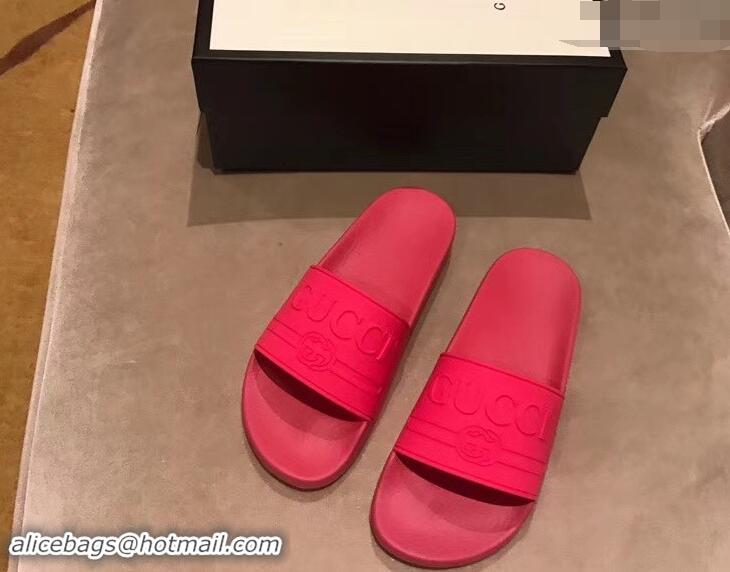 Top Quality Gucci Logo Rubber Slide Sandals 941203 Fuchsia 2019