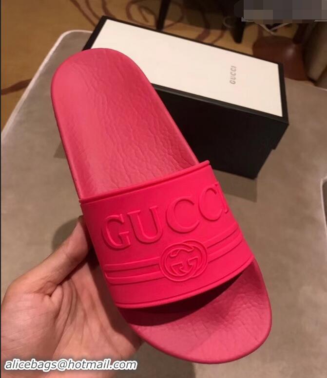 Top Quality Gucci Logo Rubber Slide Sandals 941203 Fuchsia 2019