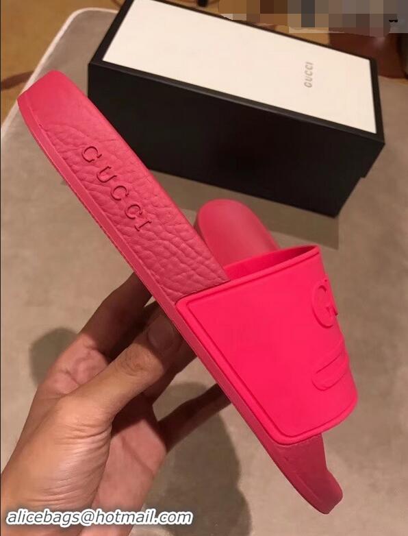 Top Quality Gucci Logo Rubber Slide Sandals 941203 Fuchsia 2019