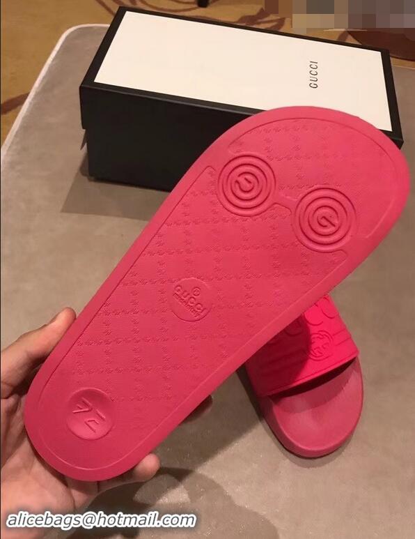 Top Quality Gucci Logo Rubber Slide Sandals 941203 Fuchsia 2019