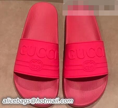 Top Quality Gucci Logo Rubber Slide Sandals 941203 Fuchsia 2019