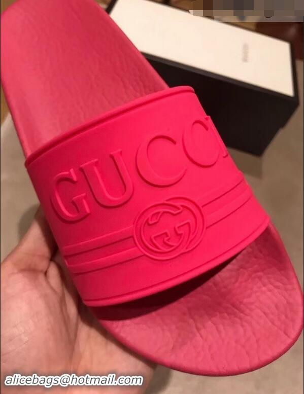 Top Quality Gucci Logo Rubber Slide Sandals 941203 Fuchsia 2019