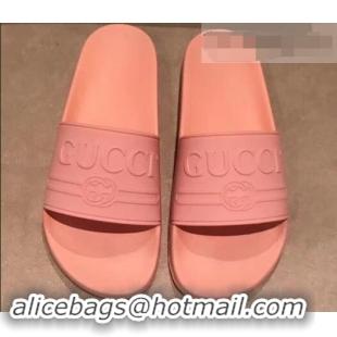 Shop Discount Gucci Logo Rubber Slide Sandals 941203 Pink 2019