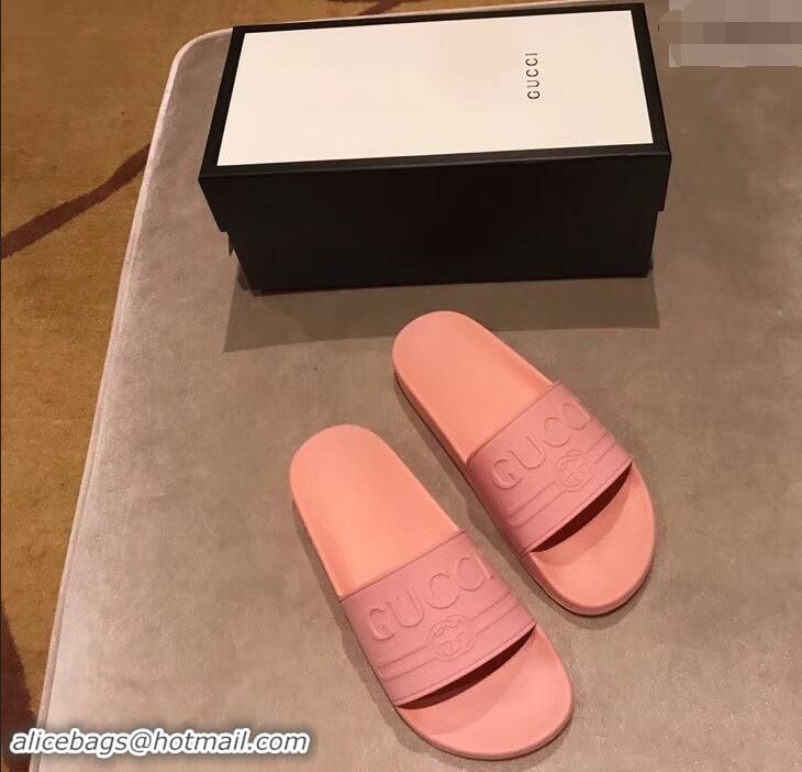 Shop Discount Gucci Logo Rubber Slide Sandals 941203 Pink 2019