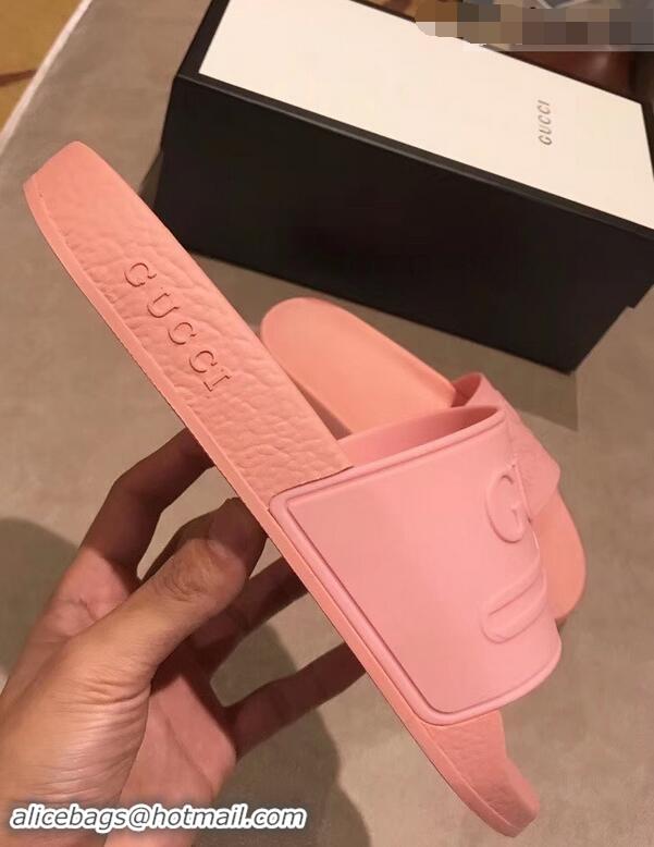 Shop Discount Gucci Logo Rubber Slide Sandals 941203 Pink 2019