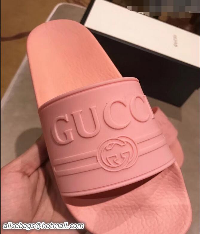 Shop Discount Gucci Logo Rubber Slide Sandals 941203 Pink 2019