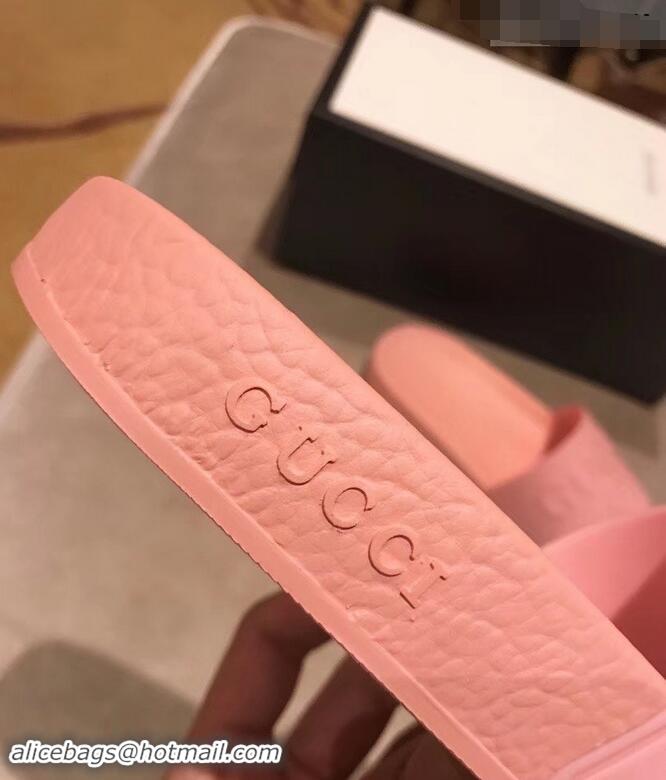 Shop Discount Gucci Logo Rubber Slide Sandals 941203 Pink 2019