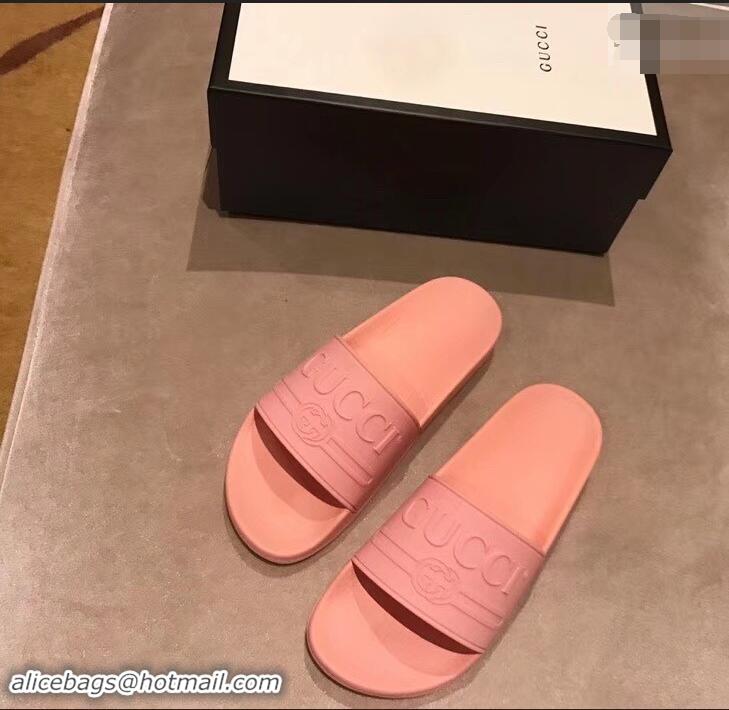 Shop Discount Gucci Logo Rubber Slide Sandals 941203 Pink 2019