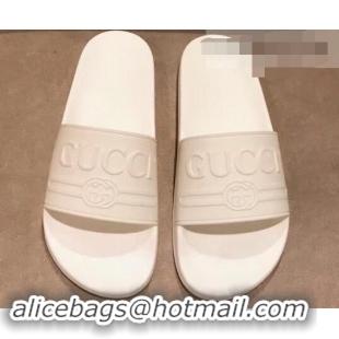 Most Popular Gucci Logo Rubber Slide Sandals 941203 White 2019