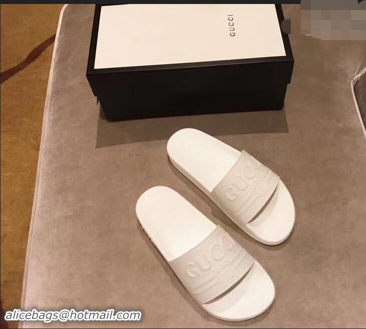 Most Popular Gucci Logo Rubber Slide Sandals 941203 White 2019