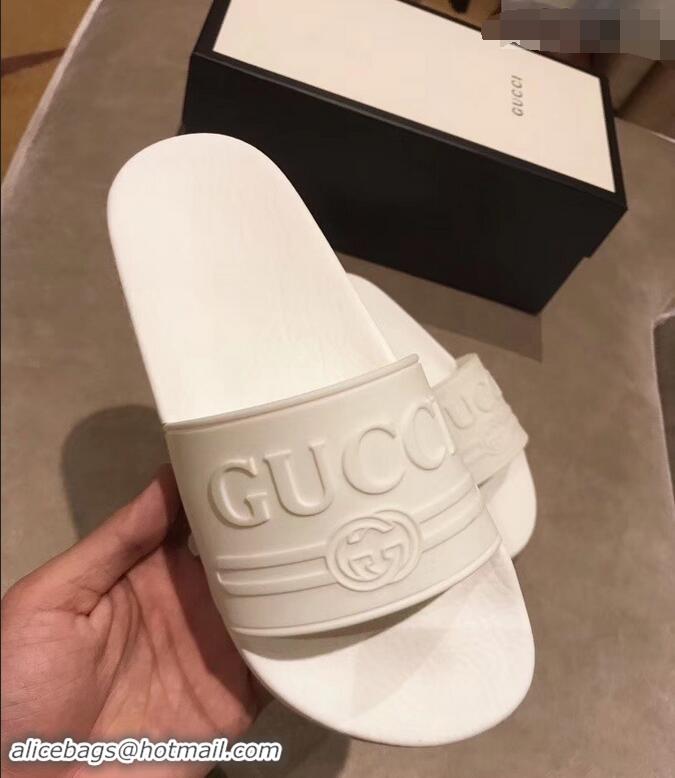 Most Popular Gucci Logo Rubber Slide Sandals 941203 White 2019