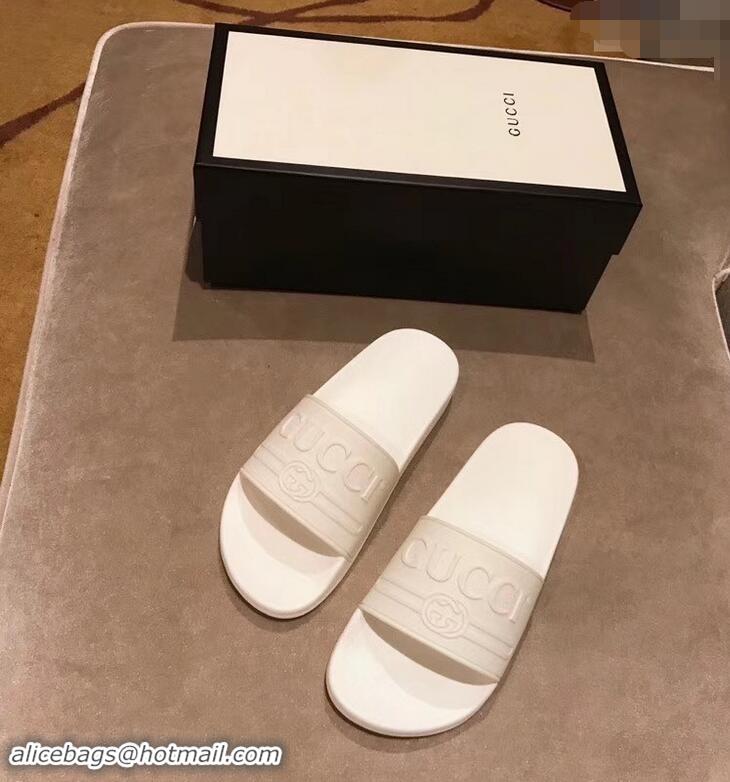 Most Popular Gucci Logo Rubber Slide Sandals 941203 White 2019