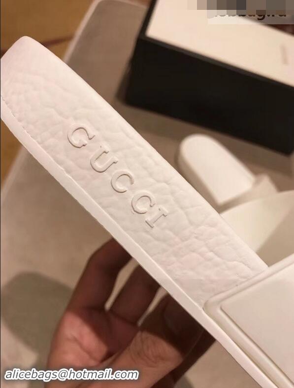 Most Popular Gucci Logo Rubber Slide Sandals 941203 White 2019