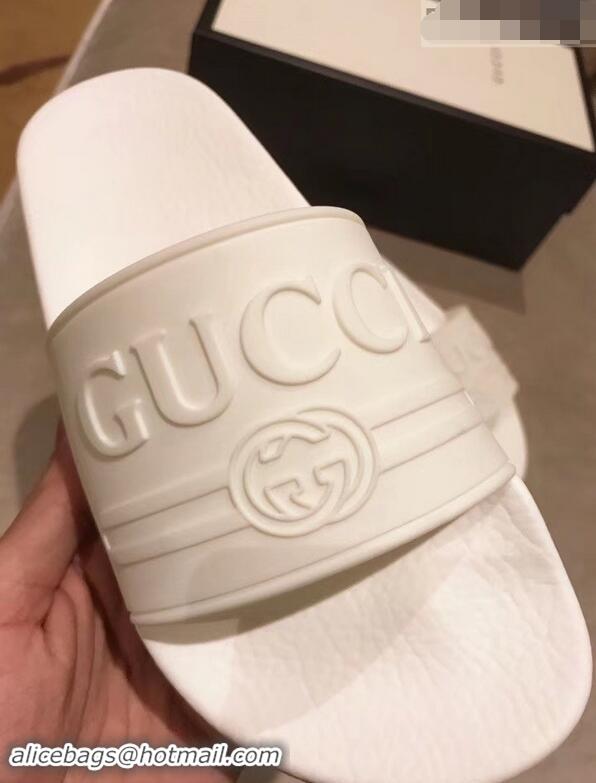 Most Popular Gucci Logo Rubber Slide Sandals 941203 White 2019