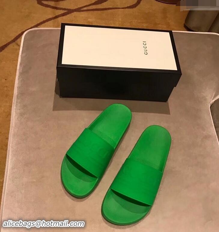 Perfect Discount Gucci Logo Rubber Slide Sandals 941203 Green 2019