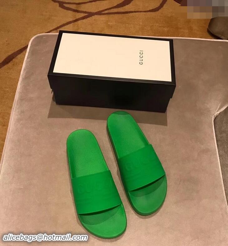 Perfect Discount Gucci Logo Rubber Slide Sandals 941203 Green 2019