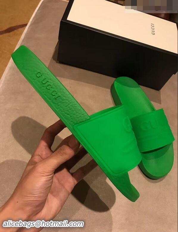 Perfect Discount Gucci Logo Rubber Slide Sandals 941203 Green 2019