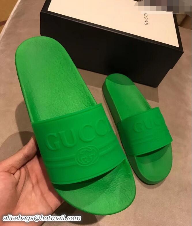 Perfect Discount Gucci Logo Rubber Slide Sandals 941203 Green 2019