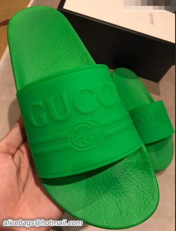 Perfect Discount Gucci Logo Rubber Slide Sandals 941203 Green 2019