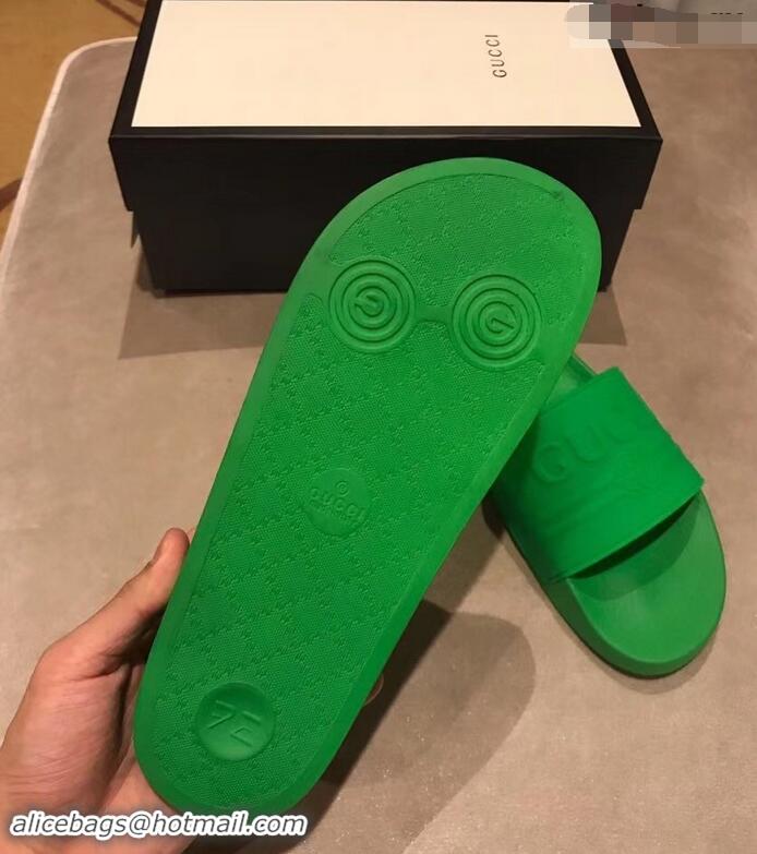 Perfect Discount Gucci Logo Rubber Slide Sandals 941203 Green 2019