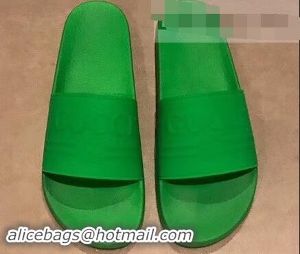 Perfect Discount Gucci Logo Rubber Slide Sandals 941203 Green 2019