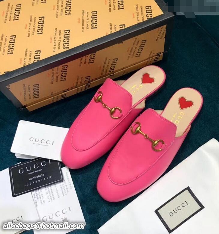 Unique Grade Gucci Princetown Leather Slipper 557730 Fuchsia