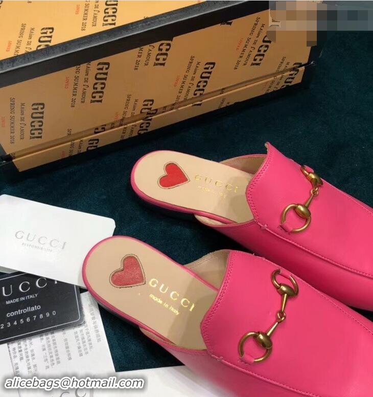 Unique Grade Gucci Princetown Leather Slipper 557730 Fuchsia