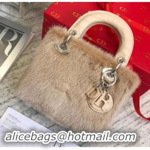 Cool Dior Mini Lady Dior Mink Fur Top Handle Bag 500518 Camel 2019