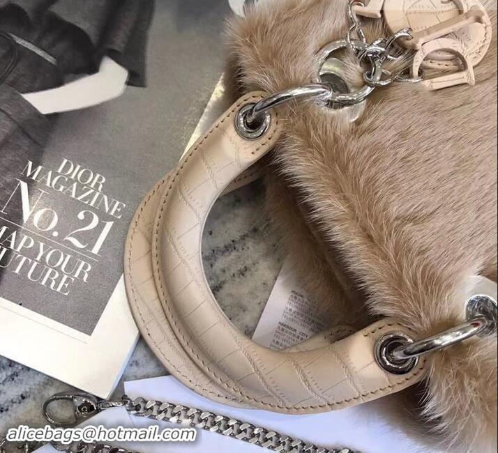 Cool Dior Mini Lady Dior Mink Fur Top Handle Bag 500518 Camel 2019