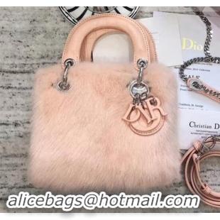 Top Quality Dior Mini Lady Dior Mink Fur Top Handle Bag 500518 Pink 2019