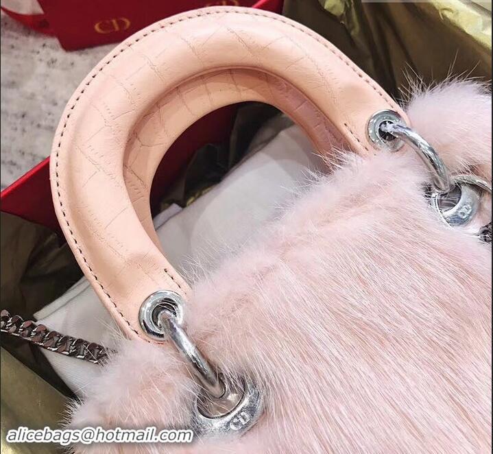 Top Quality Dior Mini Lady Dior Mink Fur Top Handle Bag 500518 Pink 2019