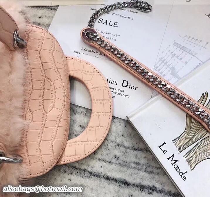 Top Quality Dior Mini Lady Dior Mink Fur Top Handle Bag 500518 Pink 2019