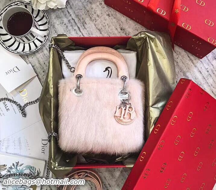 Top Quality Dior Mini Lady Dior Mink Fur Top Handle Bag 500518 Pink 2019