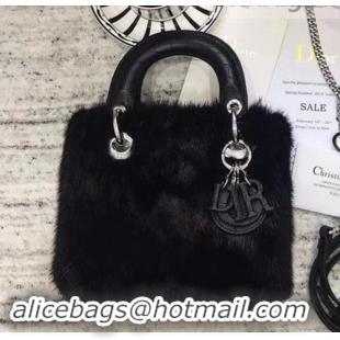 Best Luxury Dior Mini Lady Dior Mink Fur Top Handle Bag 500518 Black 2019