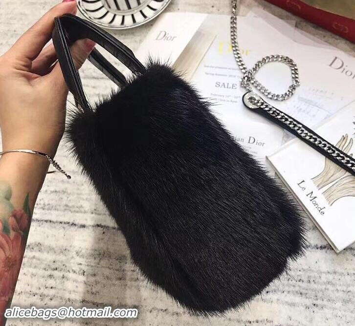 Best Luxury Dior Mini Lady Dior Mink Fur Top Handle Bag 500518 Black 2019