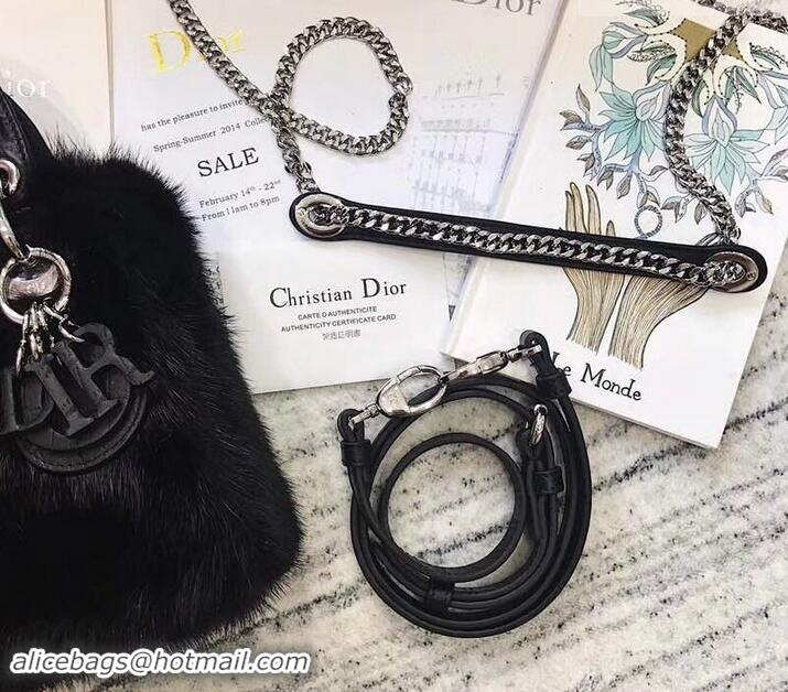 Best Luxury Dior Mini Lady Dior Mink Fur Top Handle Bag 500518 Black 2019