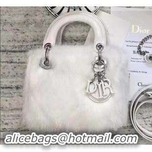 Best Dior Mini Lady Dior Mink Fur Top Handle Bag 500518 White 2019