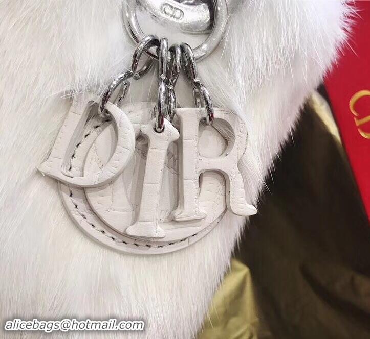 Best Dior Mini Lady Dior Mink Fur Top Handle Bag 500518 White 2019