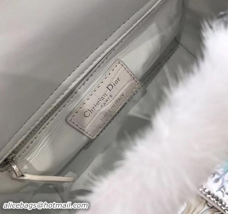 Best Dior Mini Lady Dior Mink Fur Top Handle Bag 500518 White 2019