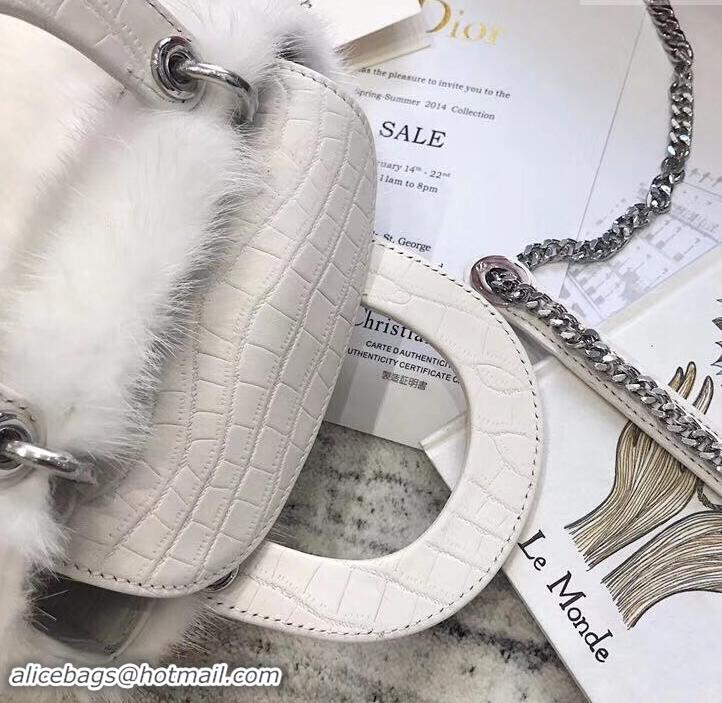 Best Dior Mini Lady Dior Mink Fur Top Handle Bag 500518 White 2019