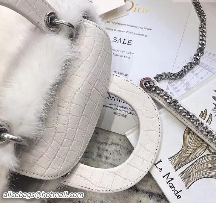 Best Dior Mini Lady Dior Mink Fur Top Handle Bag 500518 White 2019