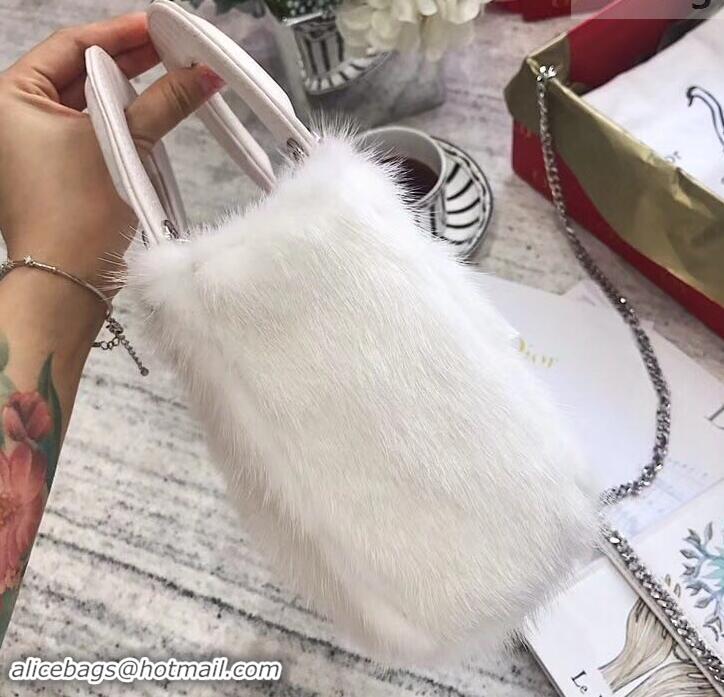 Best Dior Mini Lady Dior Mink Fur Top Handle Bag 500518 White 2019