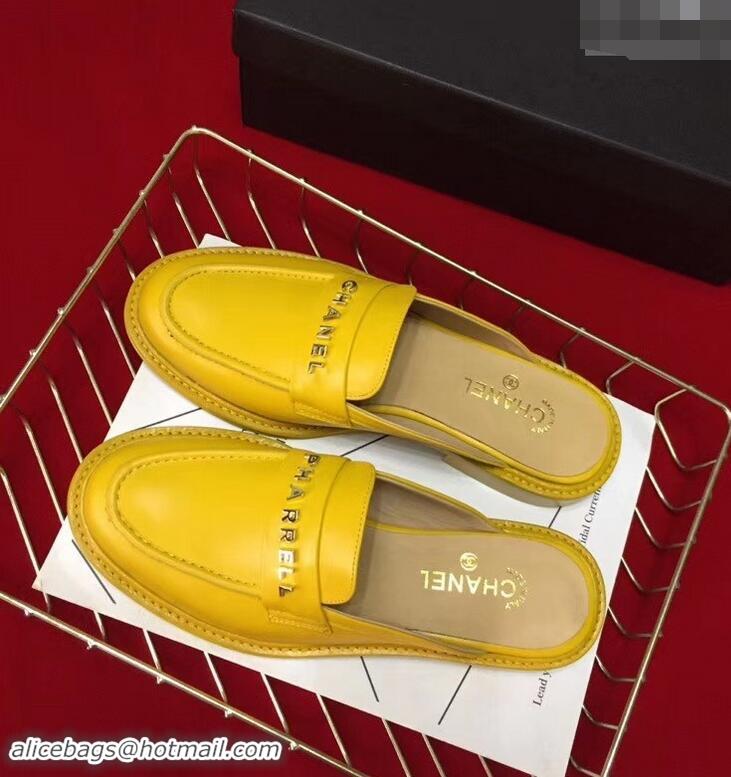 Unique Chanel X Pharrell Capsule Collection Calfskin Slippers G89756 Yellow 2019