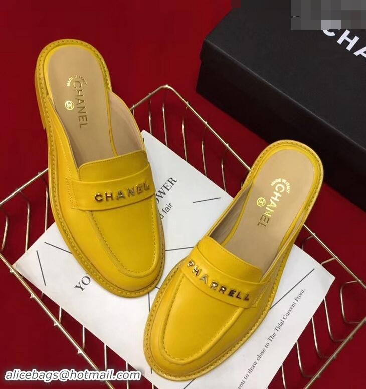 Unique Chanel X Pharrell Capsule Collection Calfskin Slippers G89756 Yellow 2019