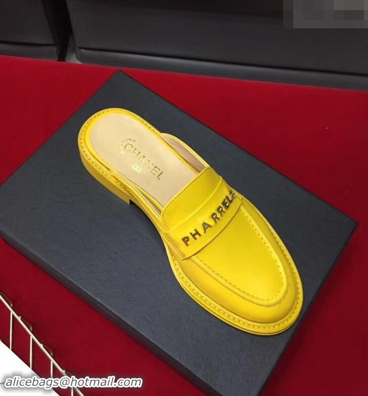 Unique Chanel X Pharrell Capsule Collection Calfskin Slippers G89756 Yellow 2019